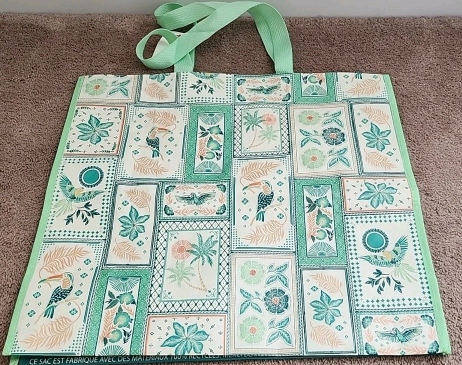 TJ MAXX – Tropical Flowers, Trees & Birds – Large Reusable Shopping Tote Eco Bag