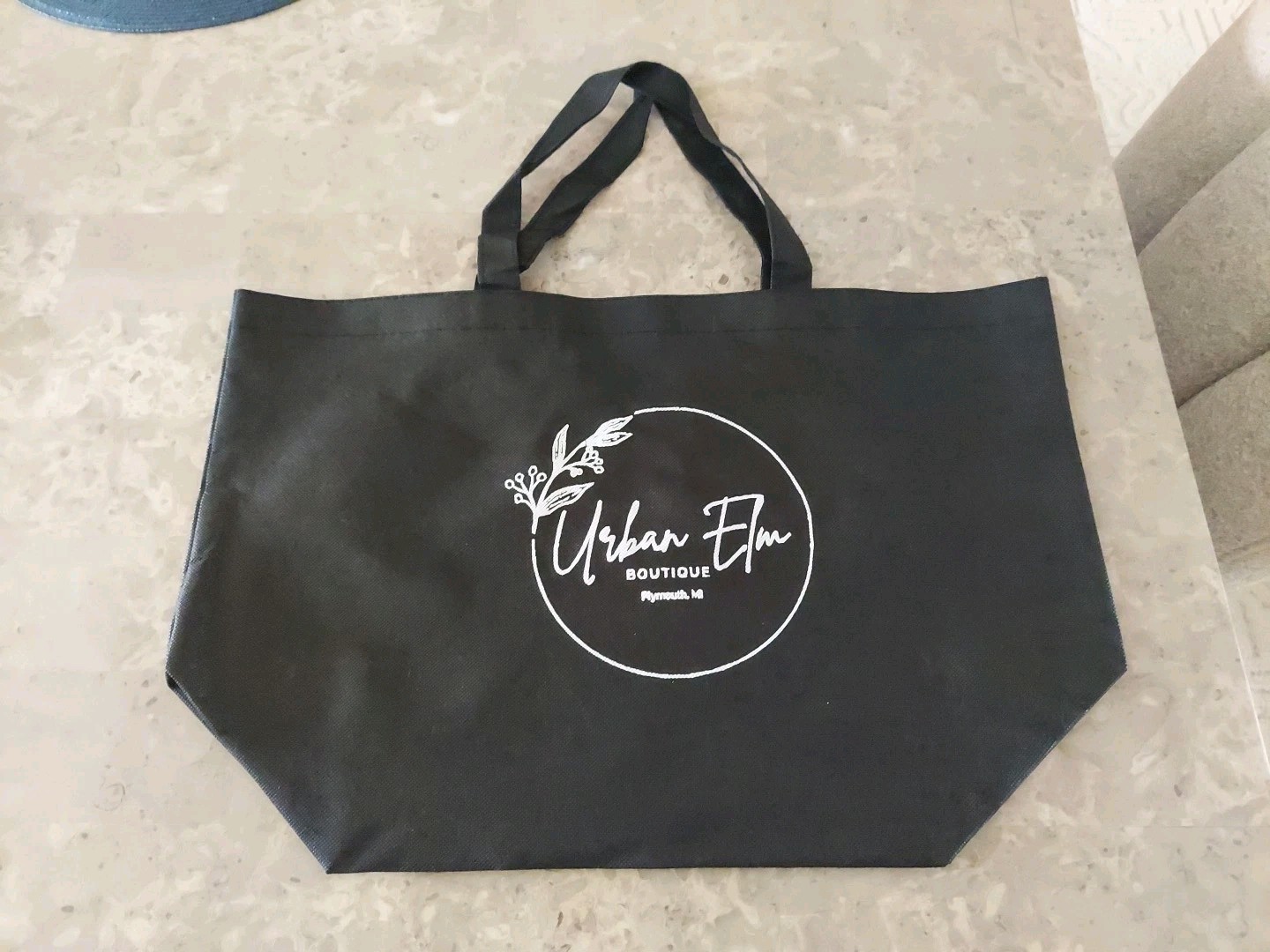 URBAN ELM BOUTIQUE TOTE BAG PLYMOUTH MI BLACK WITH LOGO