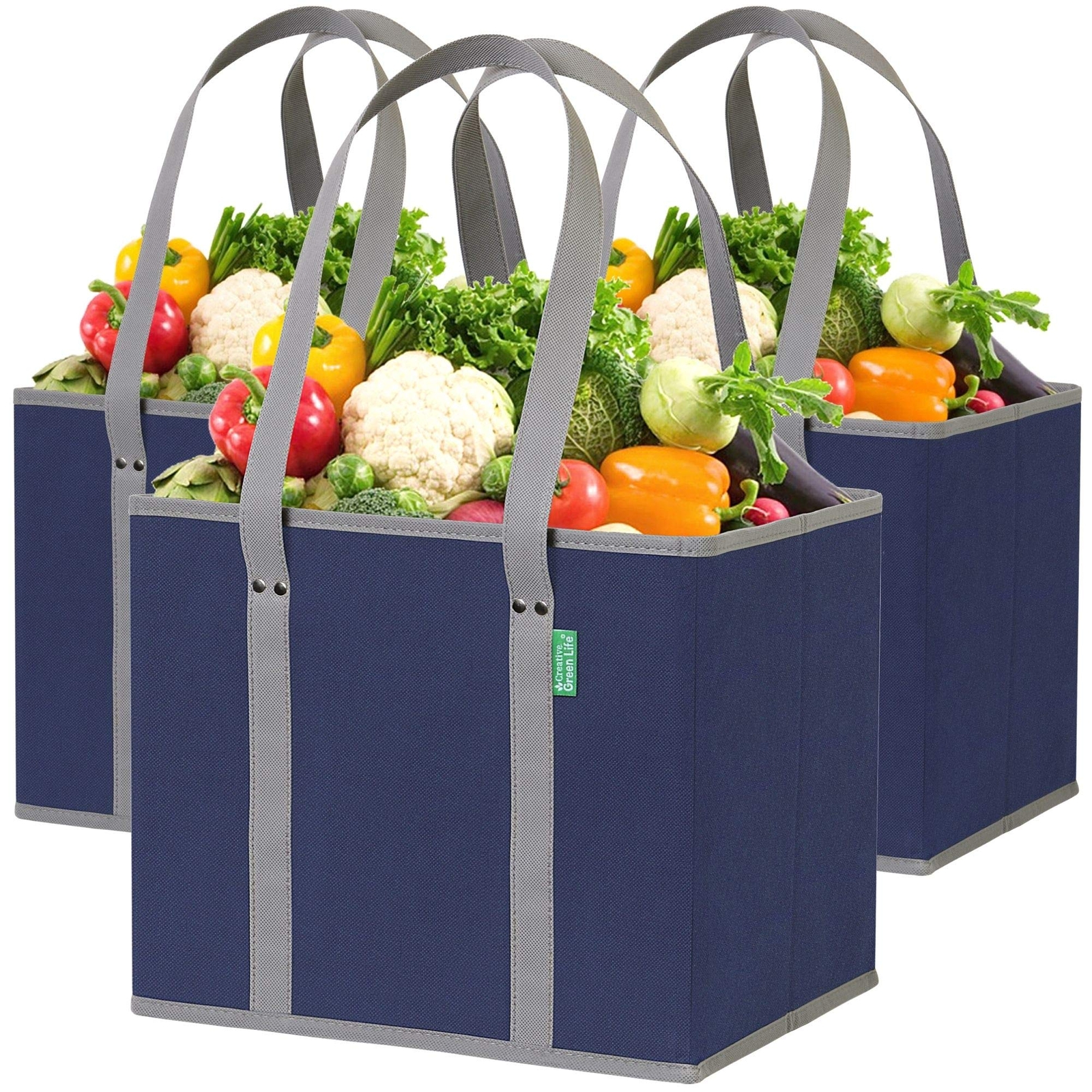 Reusable Grocery Bags 3 Pack “ Heavy Duty Reusable Shopping Bags With Box Shap