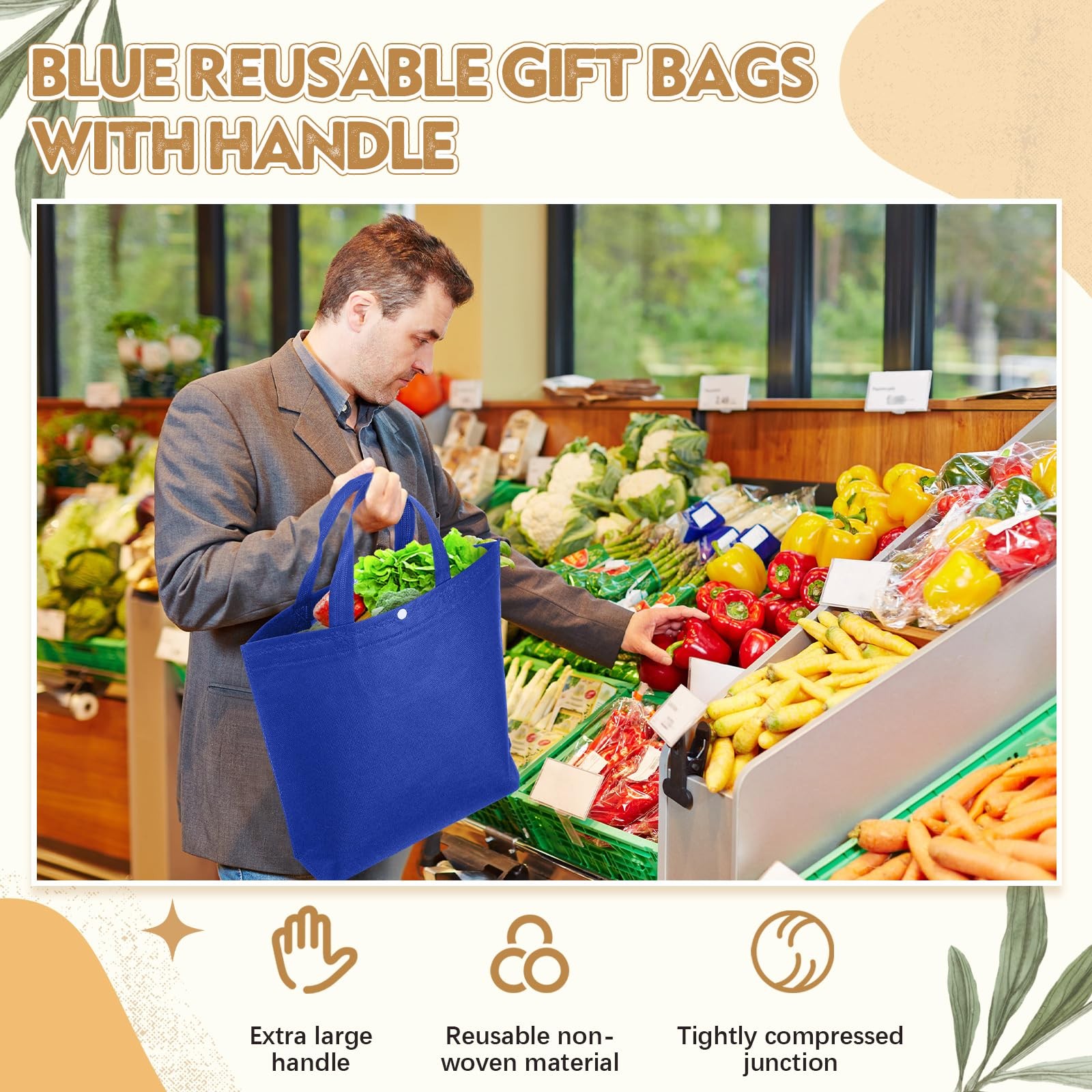 100 Pcs Reusable Grocery Bags Bulk Shopping Tote with Handle Non Woven Portab…