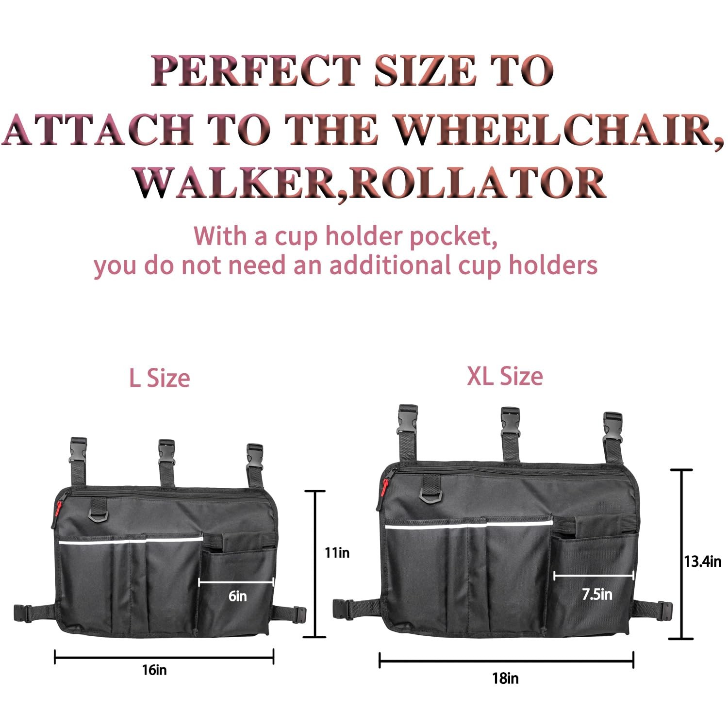 TONINT Large Walker Bag with Water Cup Holder,Walker Extra Large, Large-Size