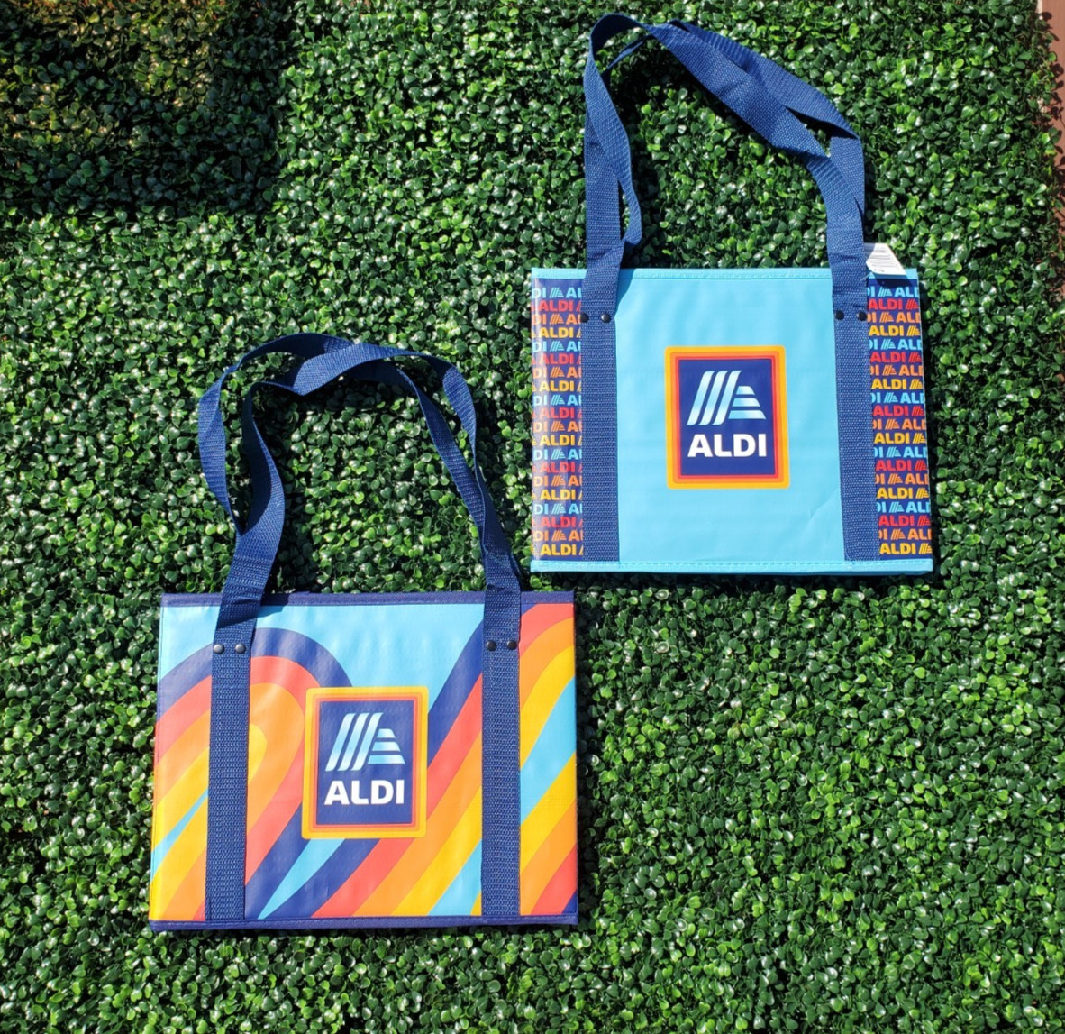 ALDI Collapsible Box Tote Bag Set Of 2 Bags Aldi Logo 🔵🔴🟡 NEW