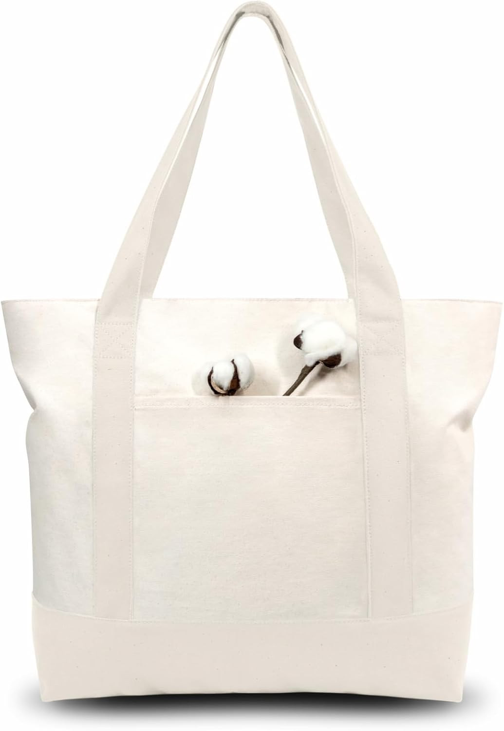 6-Pack Reusable Canvas Tote Bags with Zipper & Pocket – Natural Color
