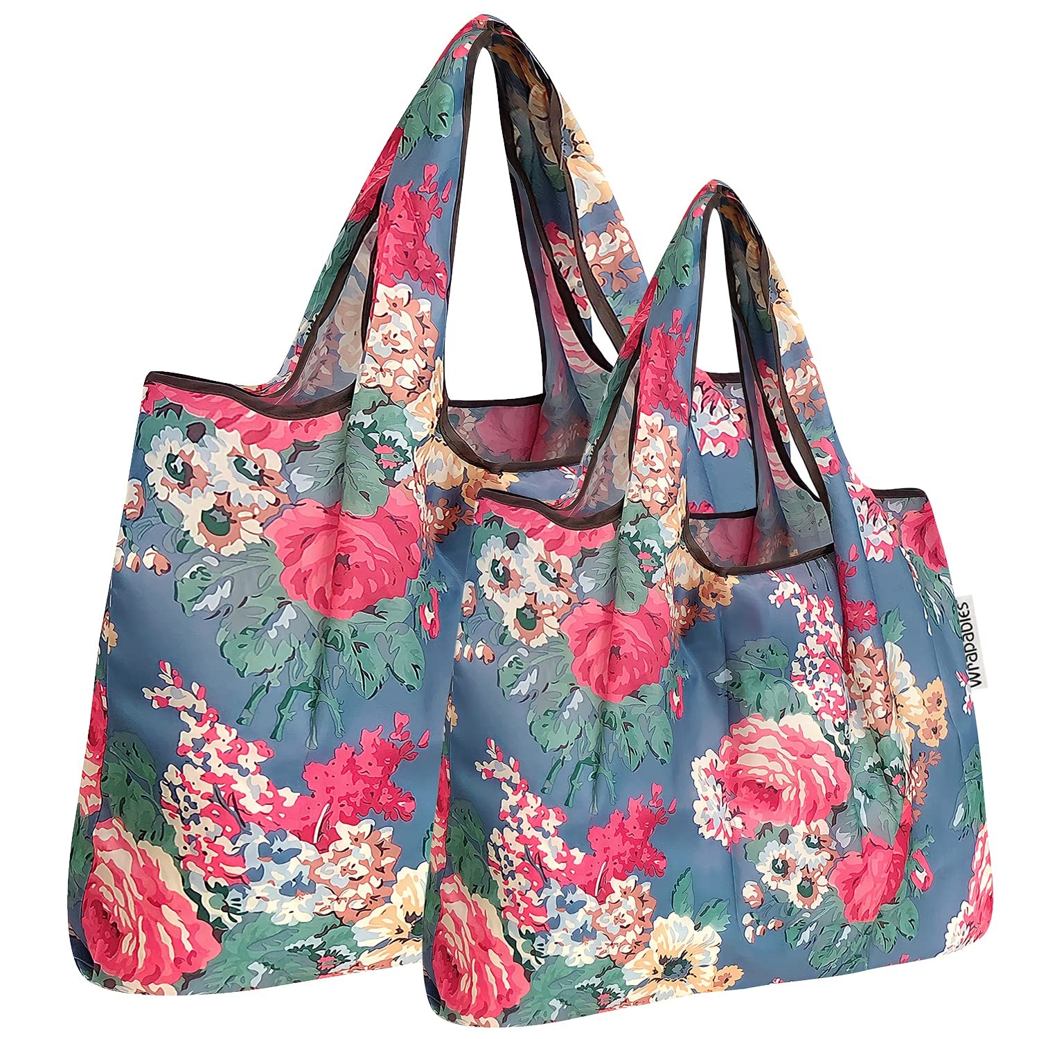 Large & Small Foldable Tote Nylon Reusable Grocery Bags Set of 2 Bouquet