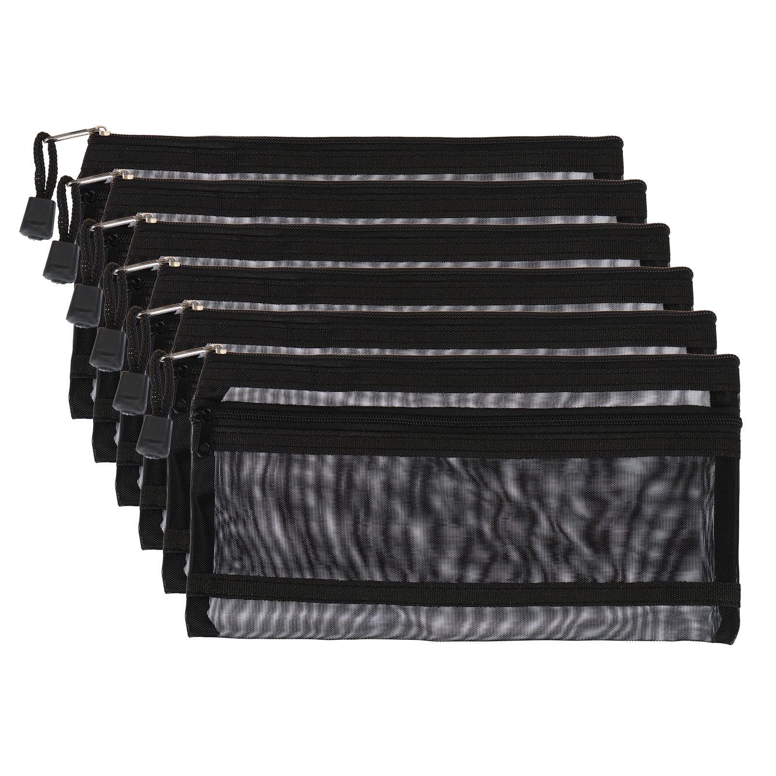 PATIKIL Mesh Zipper Bags, 6 Pack Nylon B6 Size Pen Pencil Travel B6, Black
