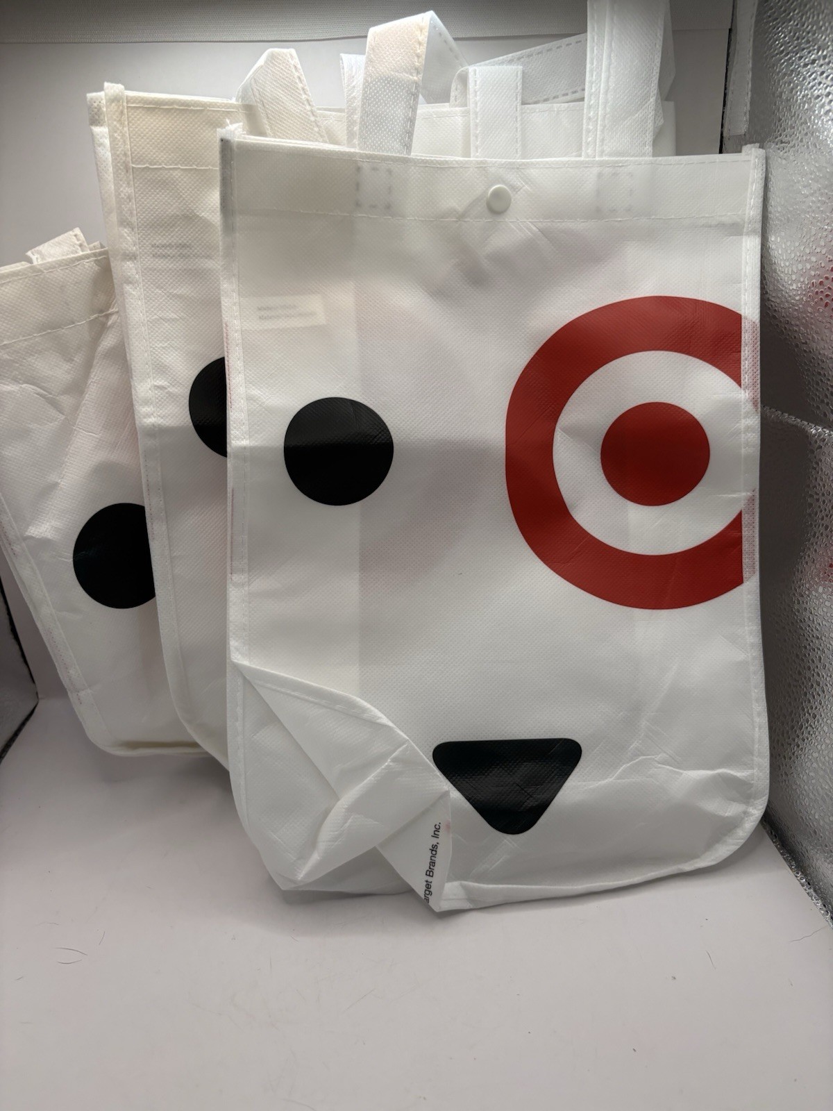 Set Of 5 Bullseye Dog Reusable Bags Snap Closure 12”x9”