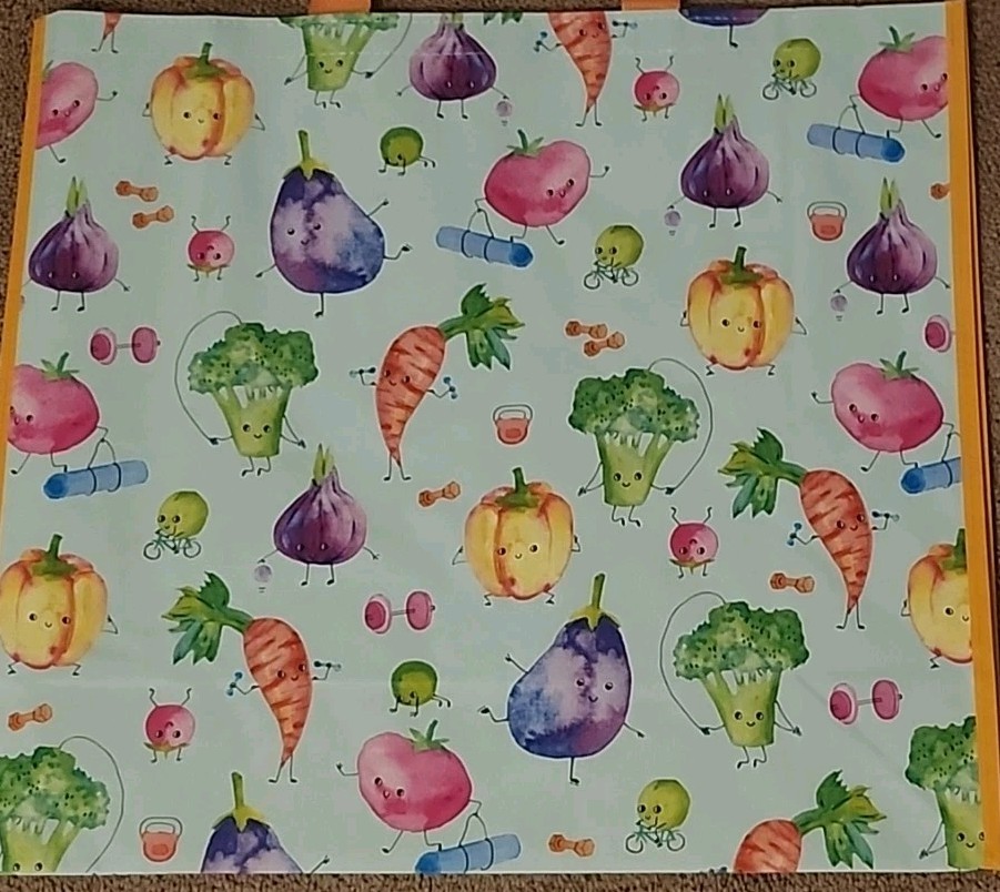 Marshalls – Super Cute Veggies Exercising – Large Reusable Shopping Tote Eco Bag