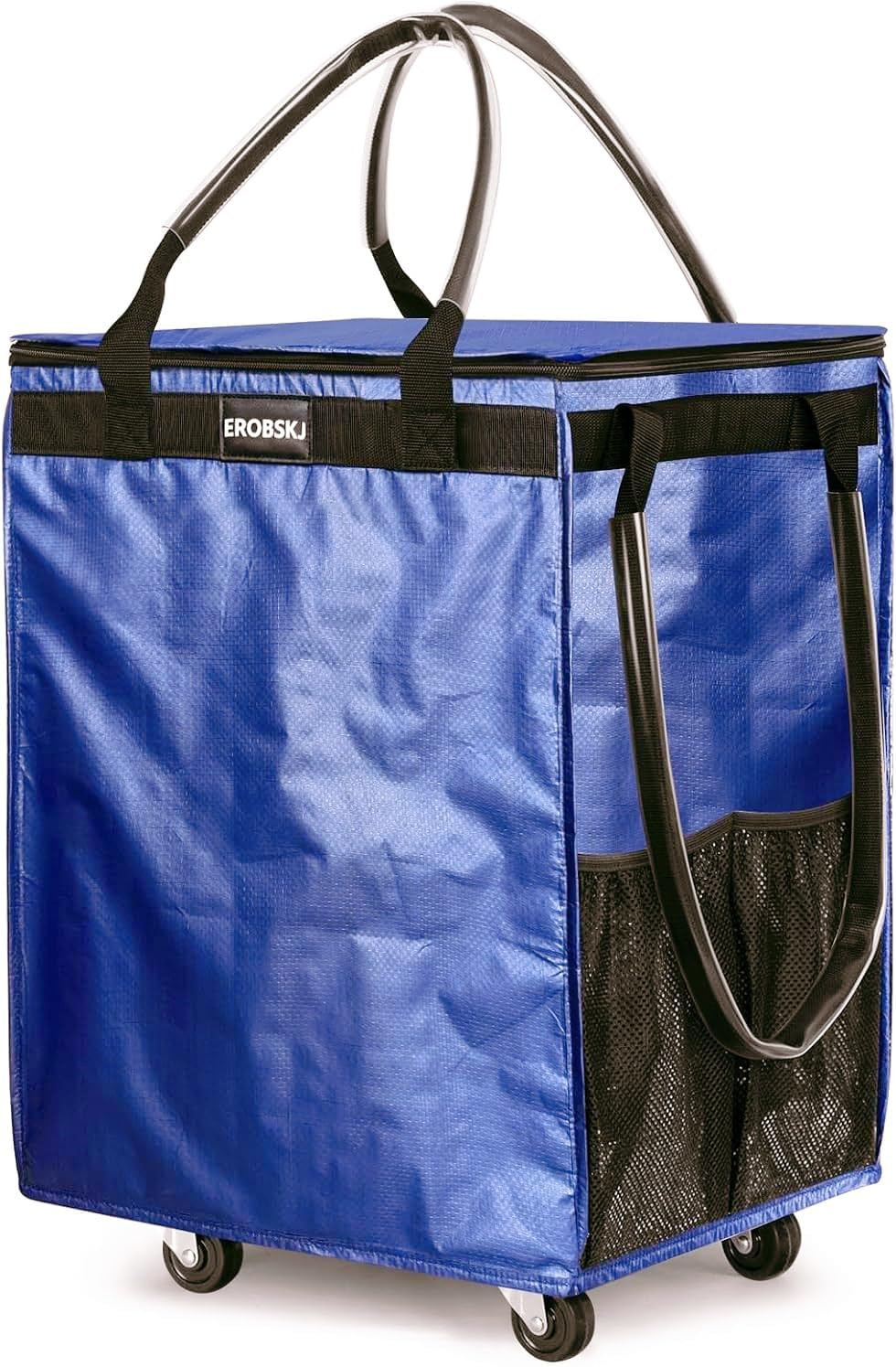 (Medium, Navy) Reusable Grocery Bag on Wheels, 70L Foldable Rolling Tote, Carrie