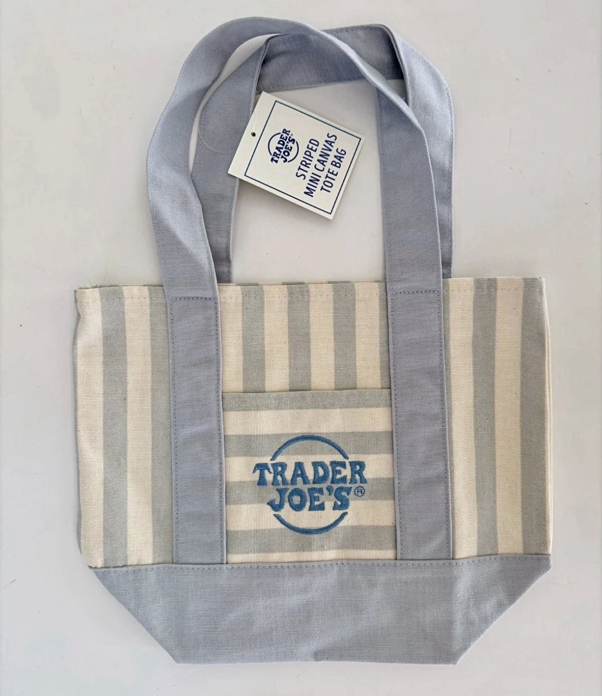 TRADER JOE’S MINI PASTEL STRIPE CANVAS TOTE BAGS SET Of 4 PINK BLUE GREEN BEIGE