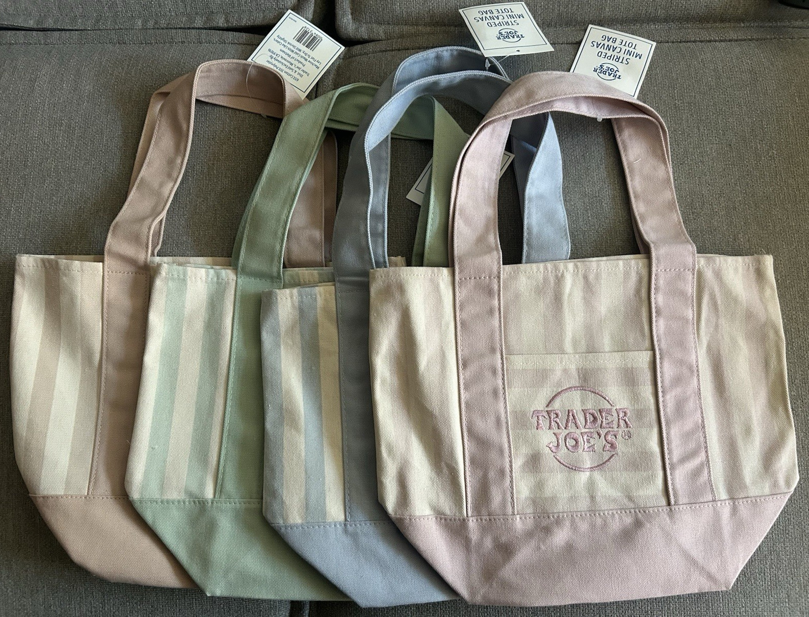 Trader Joe’s Striped Canvas Reusable Tote Bag Multicolor 17x12x6 1.5 gal