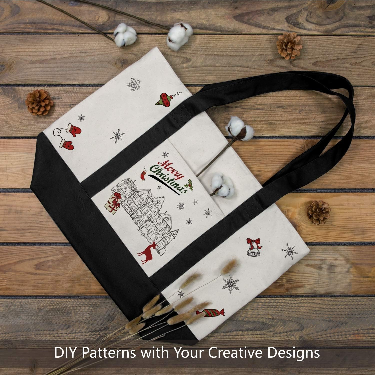 1 | 3 | 6 | 30 Pack Canvas Tote Bag with an External Pocket, Reusable Grocery Sh