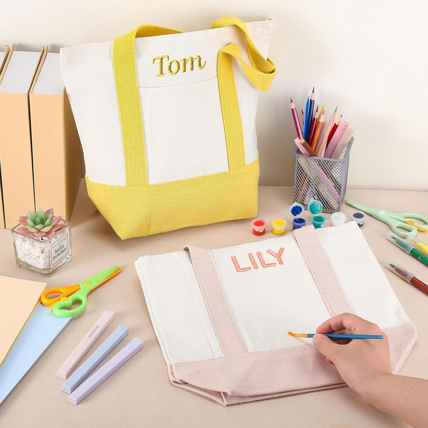 6 Pcs Mini Canvas Tote Bags 13″ x 11″ x 6″ Small Tote Shopping Bag Bulk with …