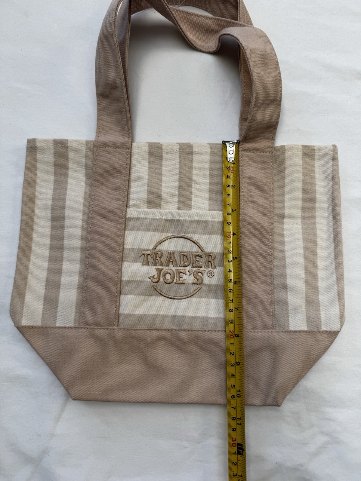 Trader Joe’s Striped Mini Canvas Tote Bag Beige/Tan Cotton Blend