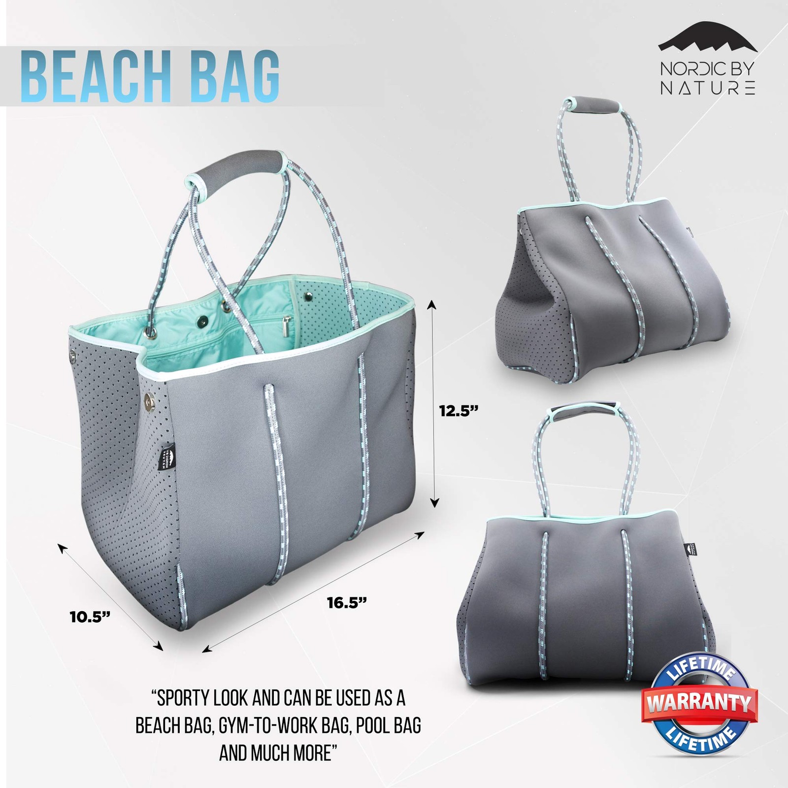 Large Designer Neoprene Beach Bag Tote For Women & Men | Versatile Pool Bag W…