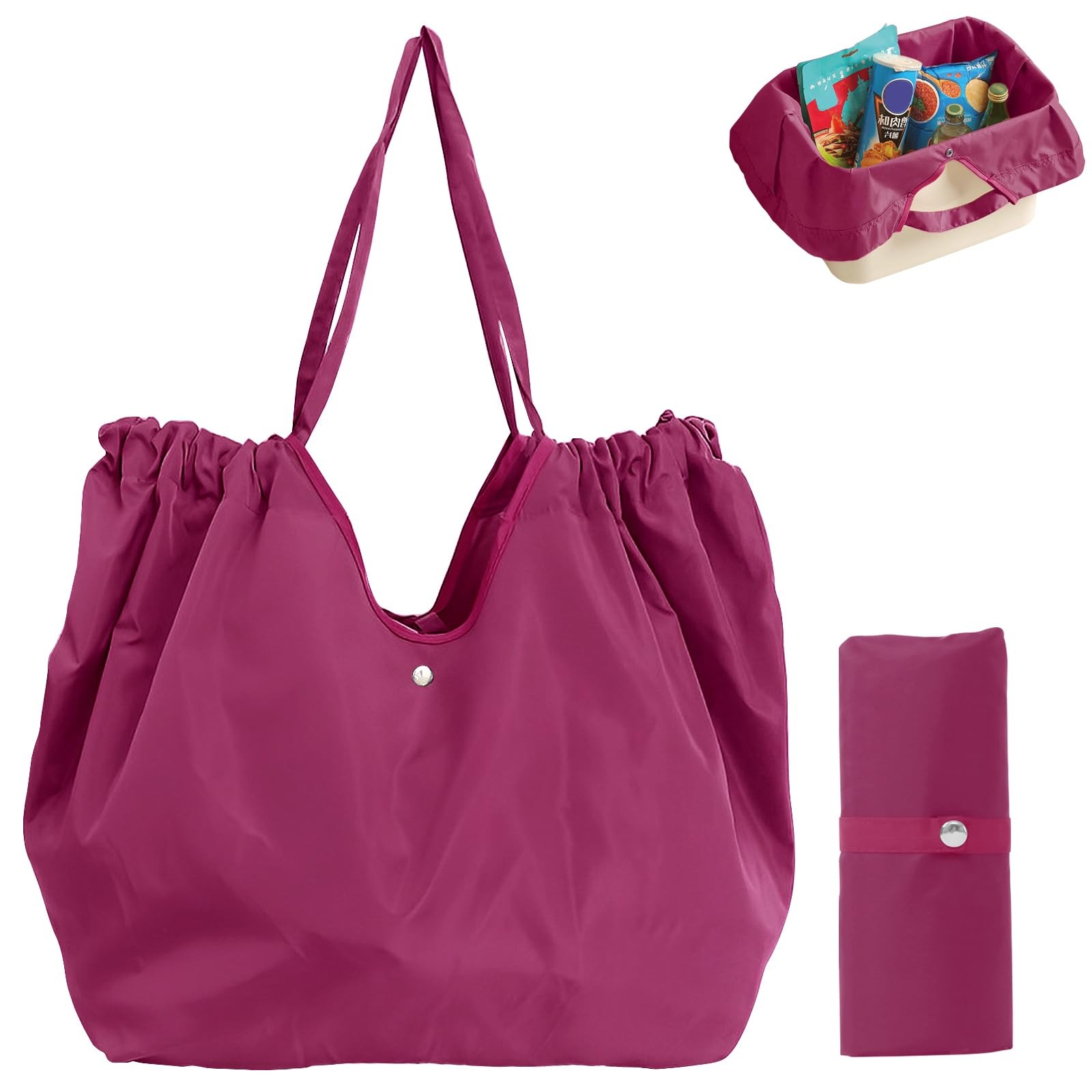 Foldable Eco-Friendly Grocery Bags with Adjustable Drawstring Reusable Collap…