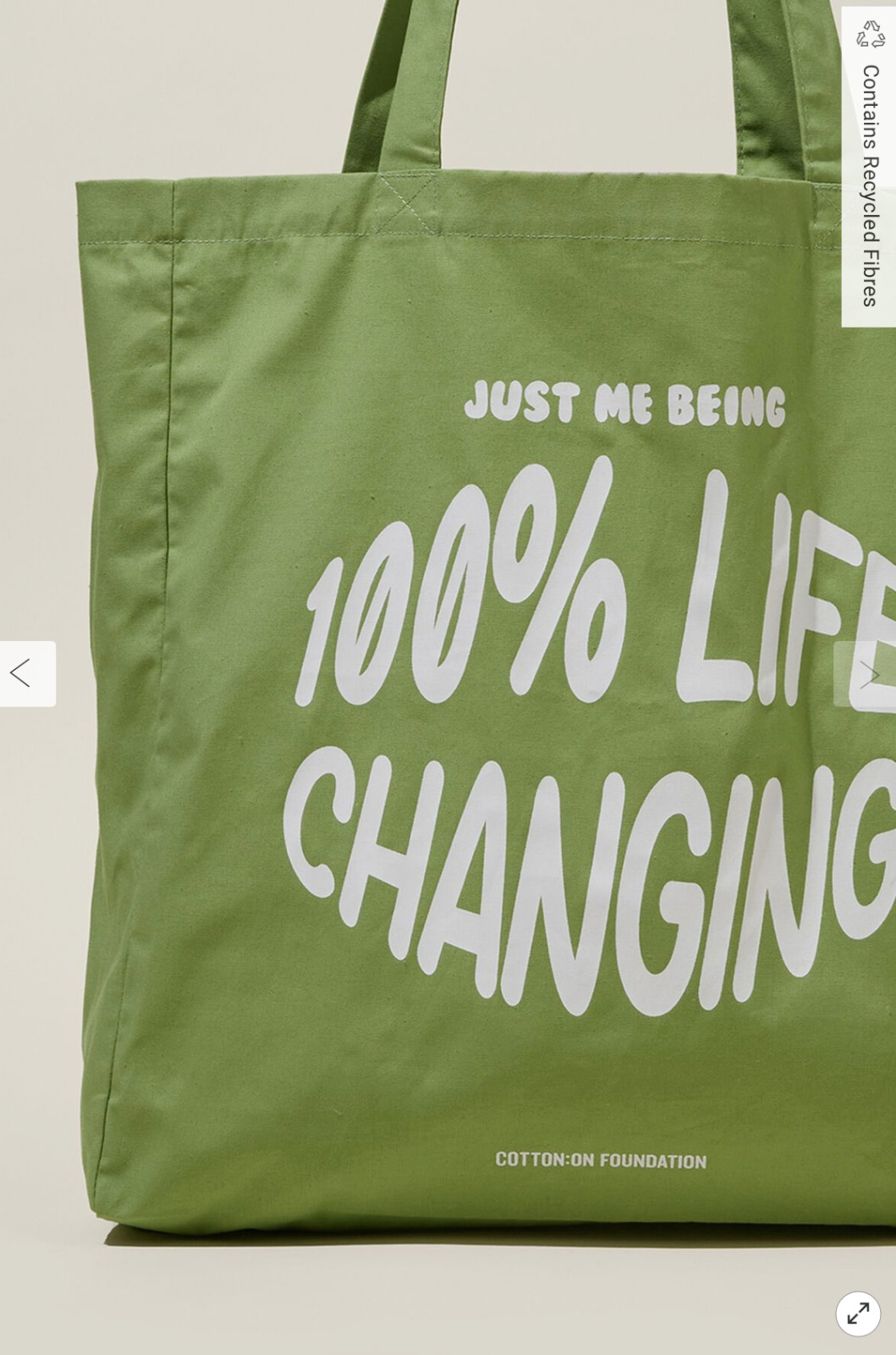 LOT OF 2 Cotton:On Foundation Tote Bag “100% Life Changing” Reusable Grocery NEW