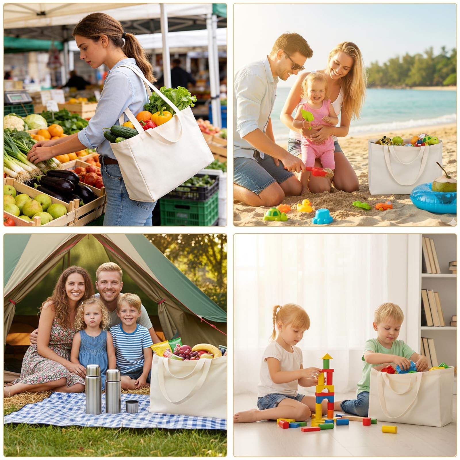 4 Pcs Canvas Grocery Bags with Handles Large Reusable Grocery Shopping Bag Ca…