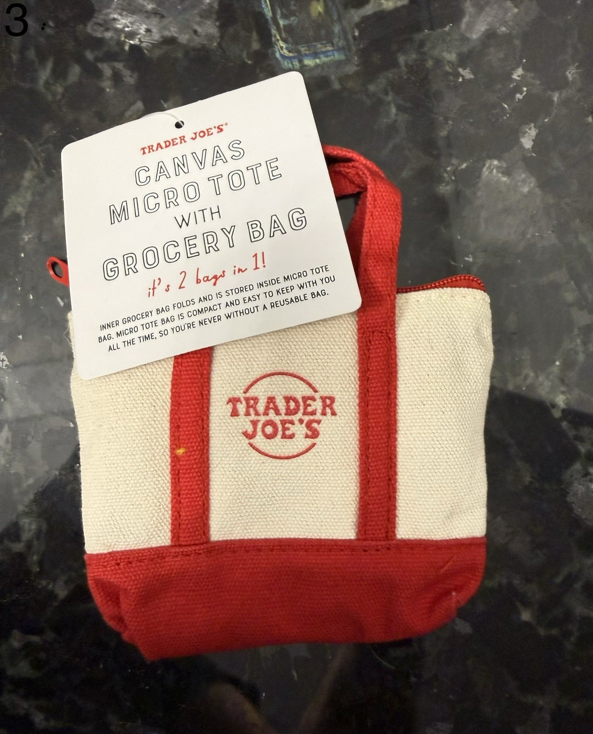 Trader Joe’s Canvas Micro Tote w/ Grocery Bag Red/Beige- New