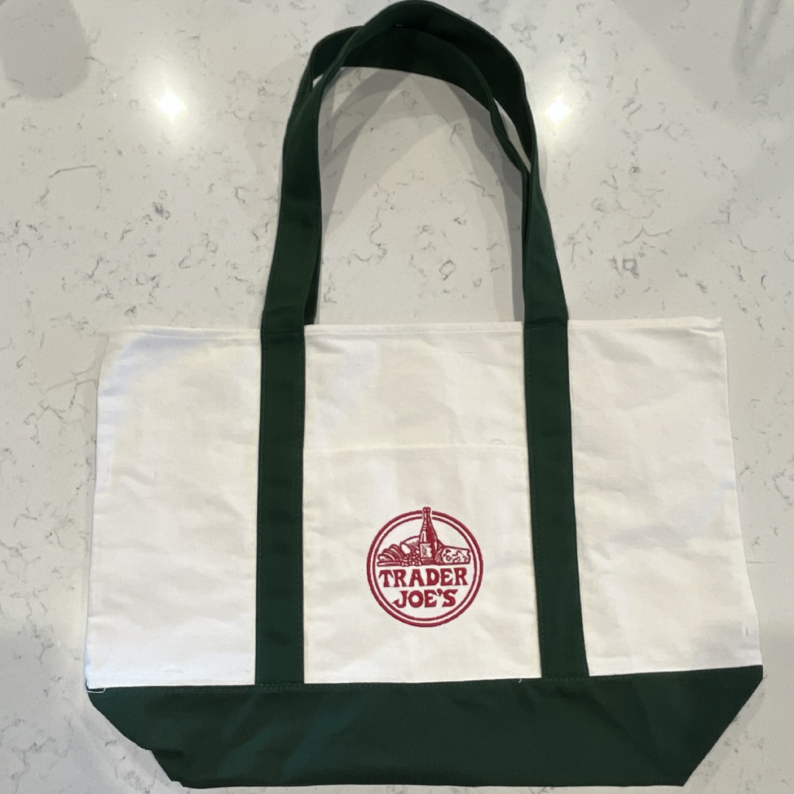 Trader Joe’s Tote Reusable Shopping Bag Eco-Friendly Grocery White Green Solid
