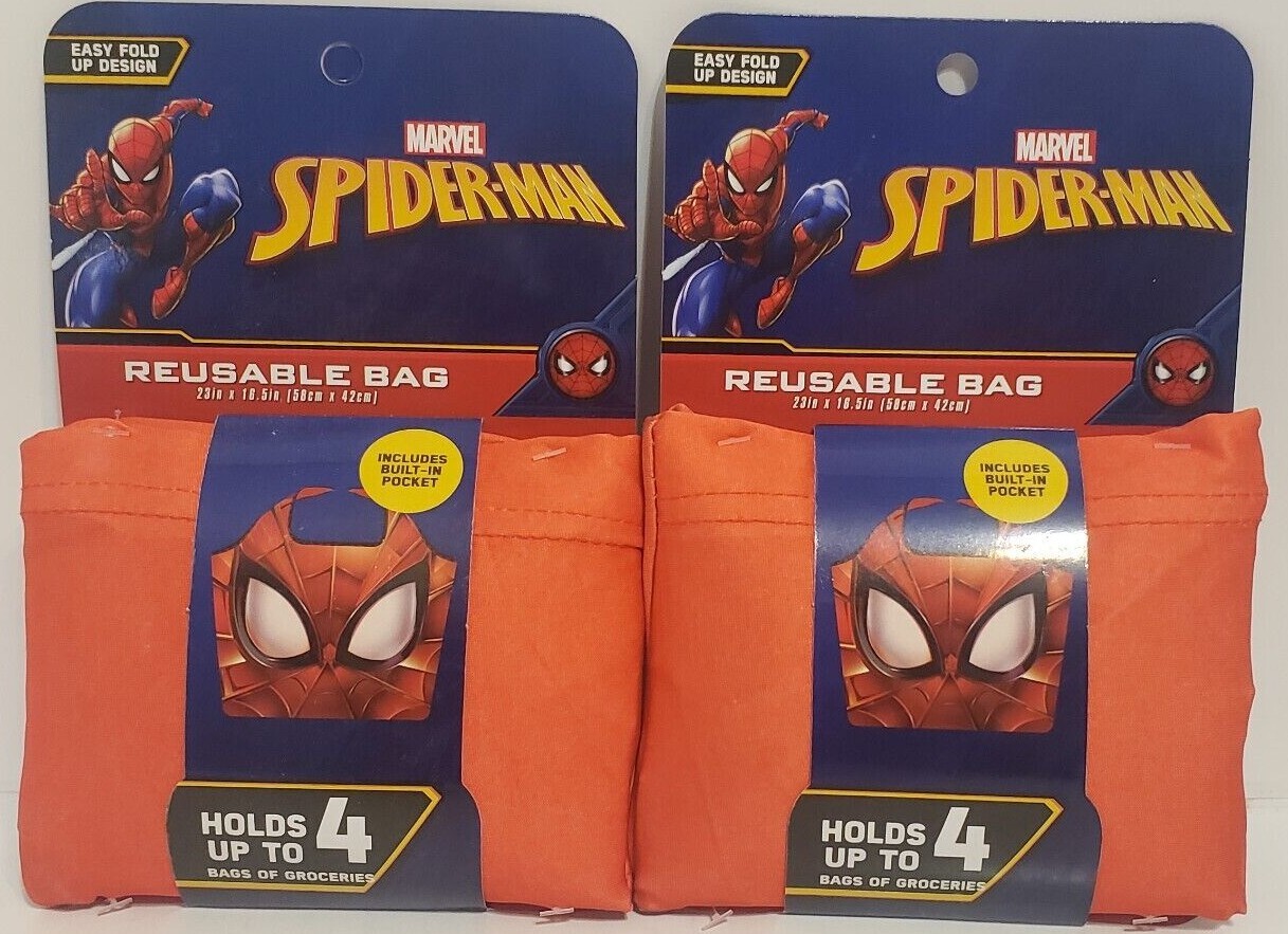Disney Star Wars Mandalorian or SPIDERMAN XL Reusable Shop Tote Bag lot of 2 NEW