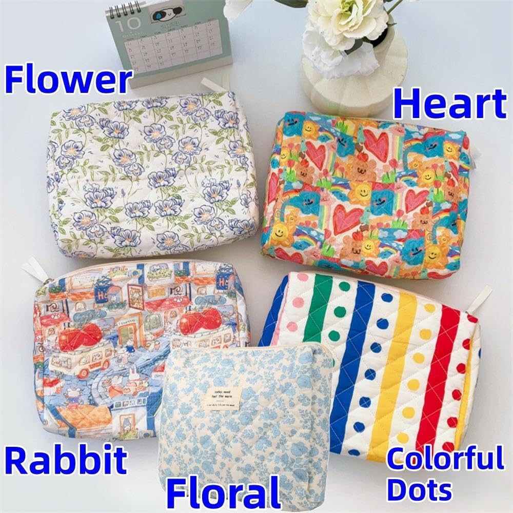 Fcteap Makeup Bag Travel Essentials Quilted Cosmetic Toiletry Large, Flower
