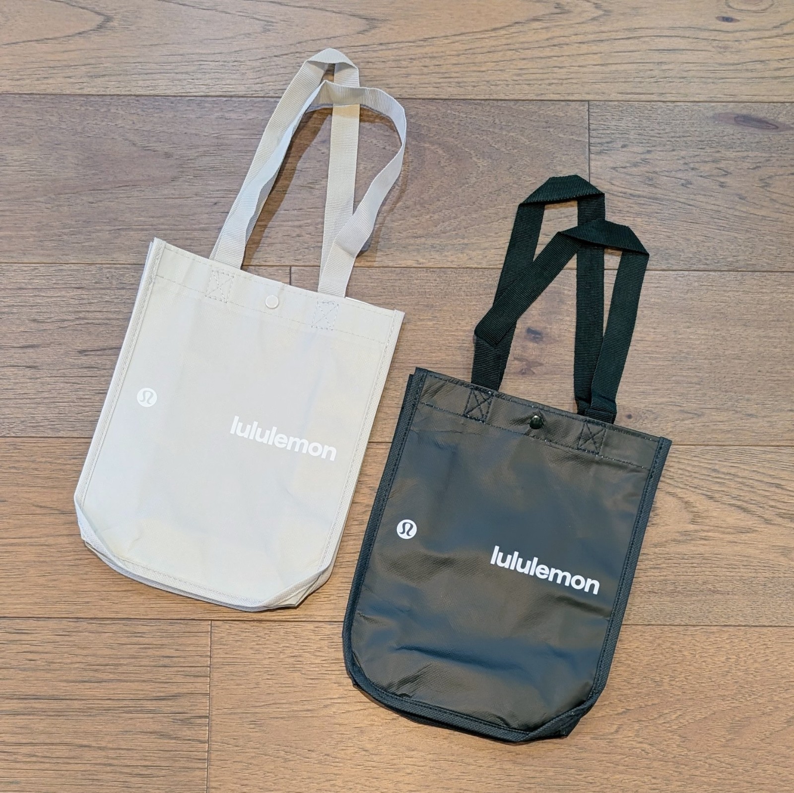 Lululemon Small Lot of 2 Reusable Shopping Tote Bags Tan Beige Green White NEW