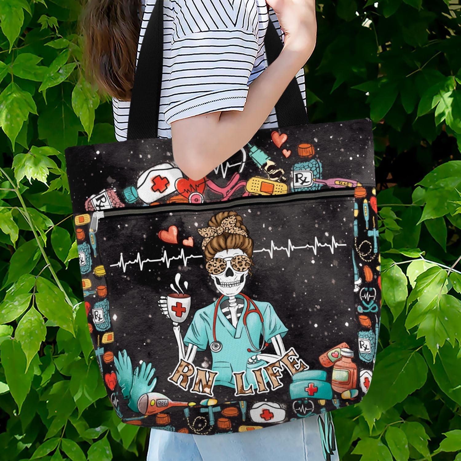 RN Registered Nurse Large Shoulder Tote Bag With Pockets Zipper Work Gift