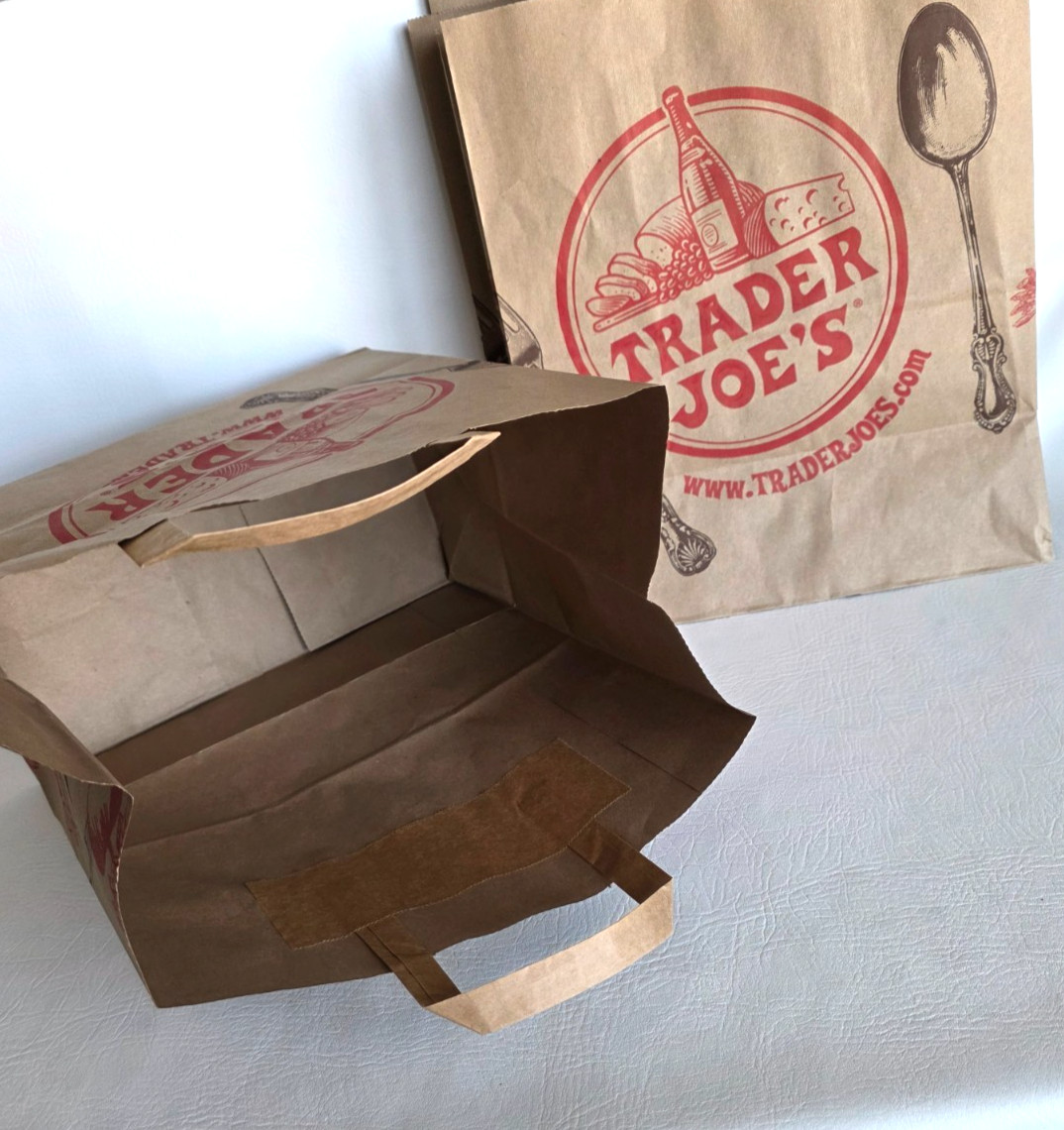 Trader Joe’s Brown Paper Grocery Bags Double Handle Lot of 6 Craft Gift Bags