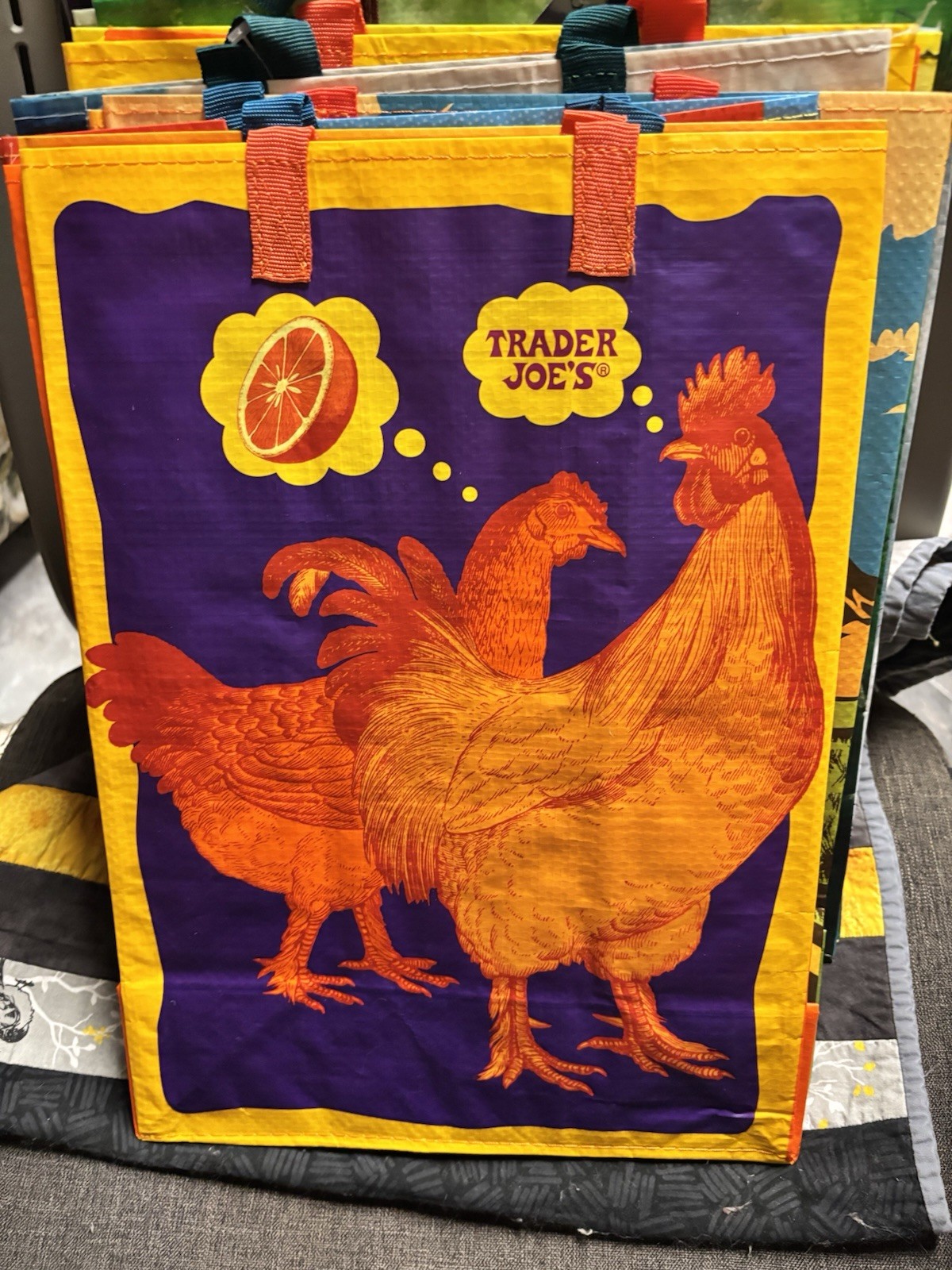 TRADER JOE’S ORANGE Mandarin CHICKEN Rooster Reusable Shopping Bag Rare NWT