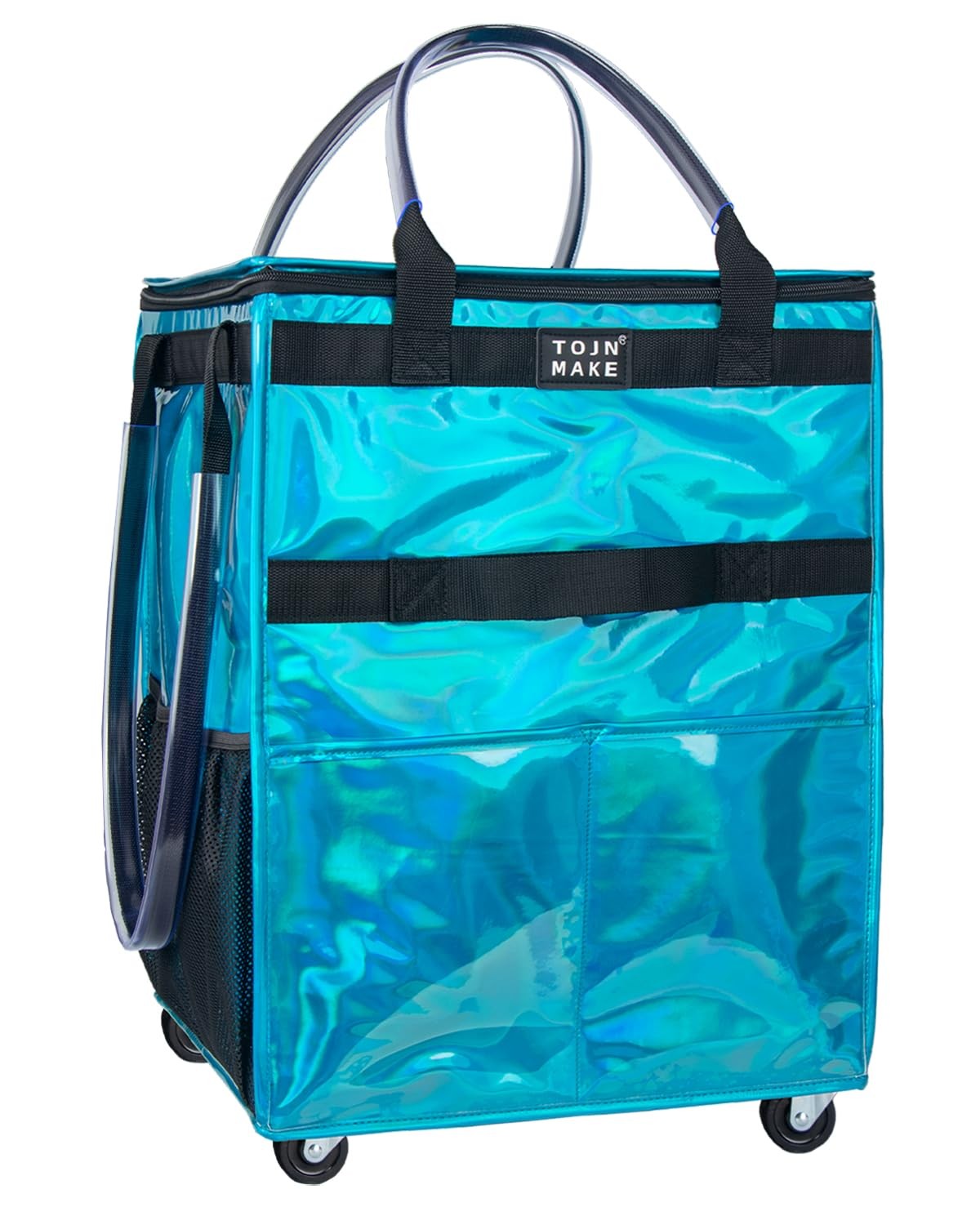 Reusable Grocery Bag On Wheels, Shopping Trolley, Rolling Tote with 8 Pockets…