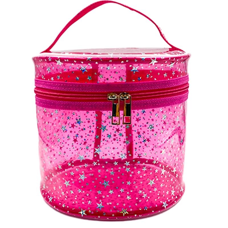 TotePrint Waterproof Pink Star PVC Makeup Bag – 7.1 x 6.3×6.3 inches,