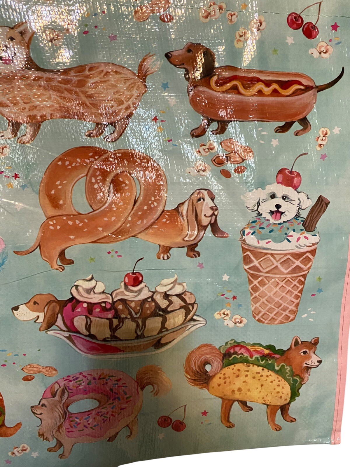 Marshall’s Reusable Large Shopping Grocery Bag Tote Dogs & Food Animals NEW