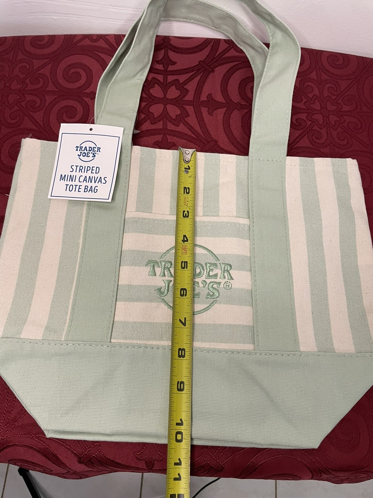 Trader Joe’s Mini Pastel Stripe Canvas Tote Bag Green Mint Limited Edition