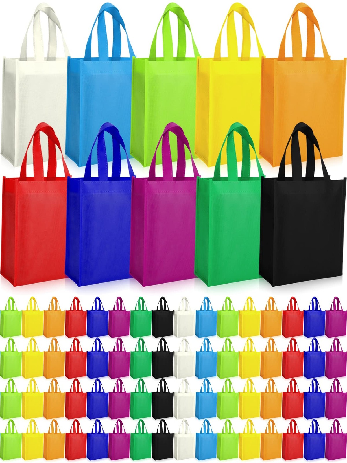 100 Pcs Non Woven Tote Bags Large Reusable Gift Grocery Foldable Fabric Shopp…