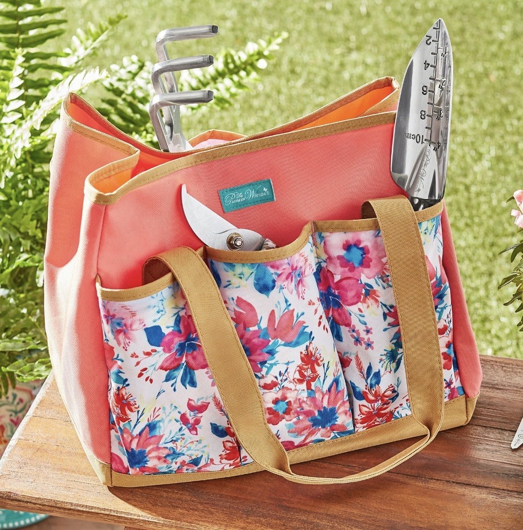 The Pioneer Woman Fresh Floral Garden Tote Bag w/ Pockets for Storing Essentials