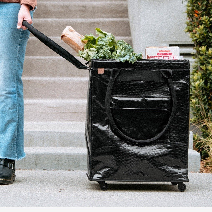 CleverMade Foldable Tote Bag on Wheels Black 18x14x24