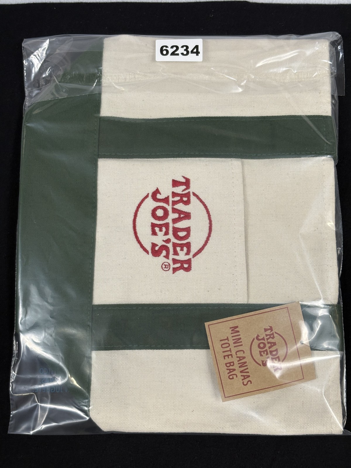 TRADER JOE’S MINI CANVAS TOTE BAG NEW WITH TAG NWT GREEN REUSABLE SHOPPING 10X13