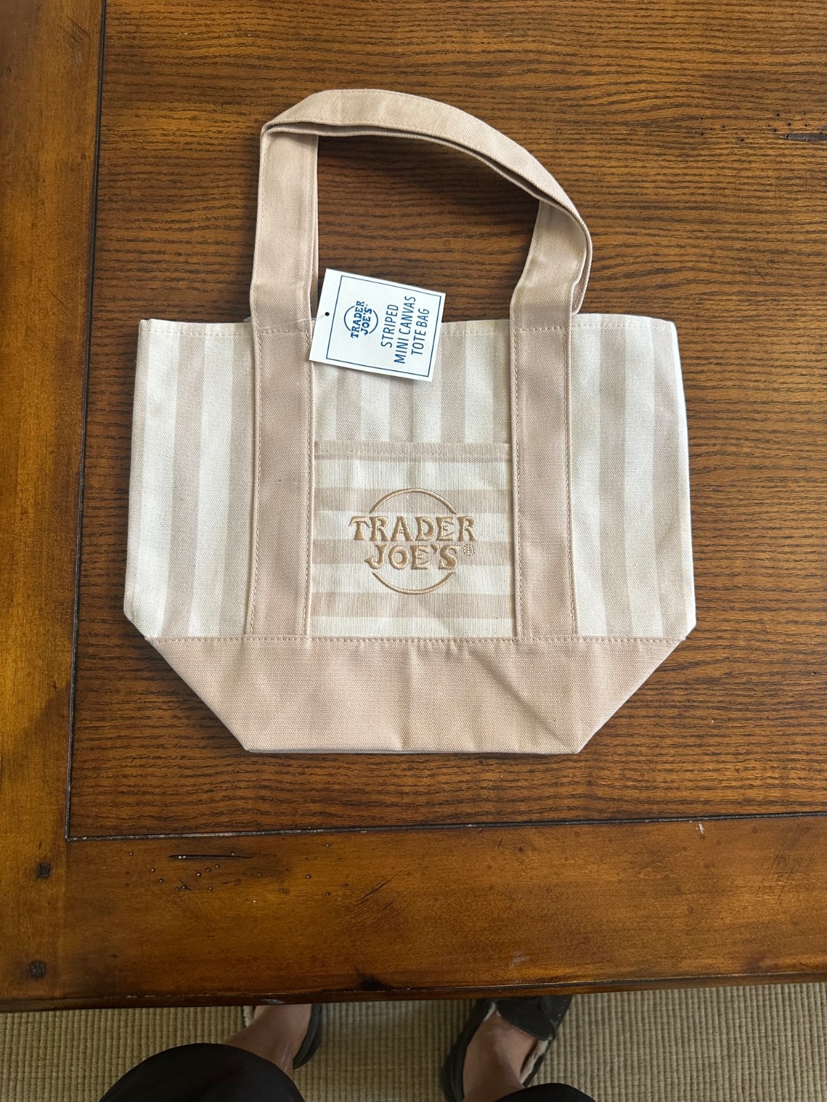 Trader Joe’s Mini Beige Pastel Stripe Canvas Tote Bag Limited Edition