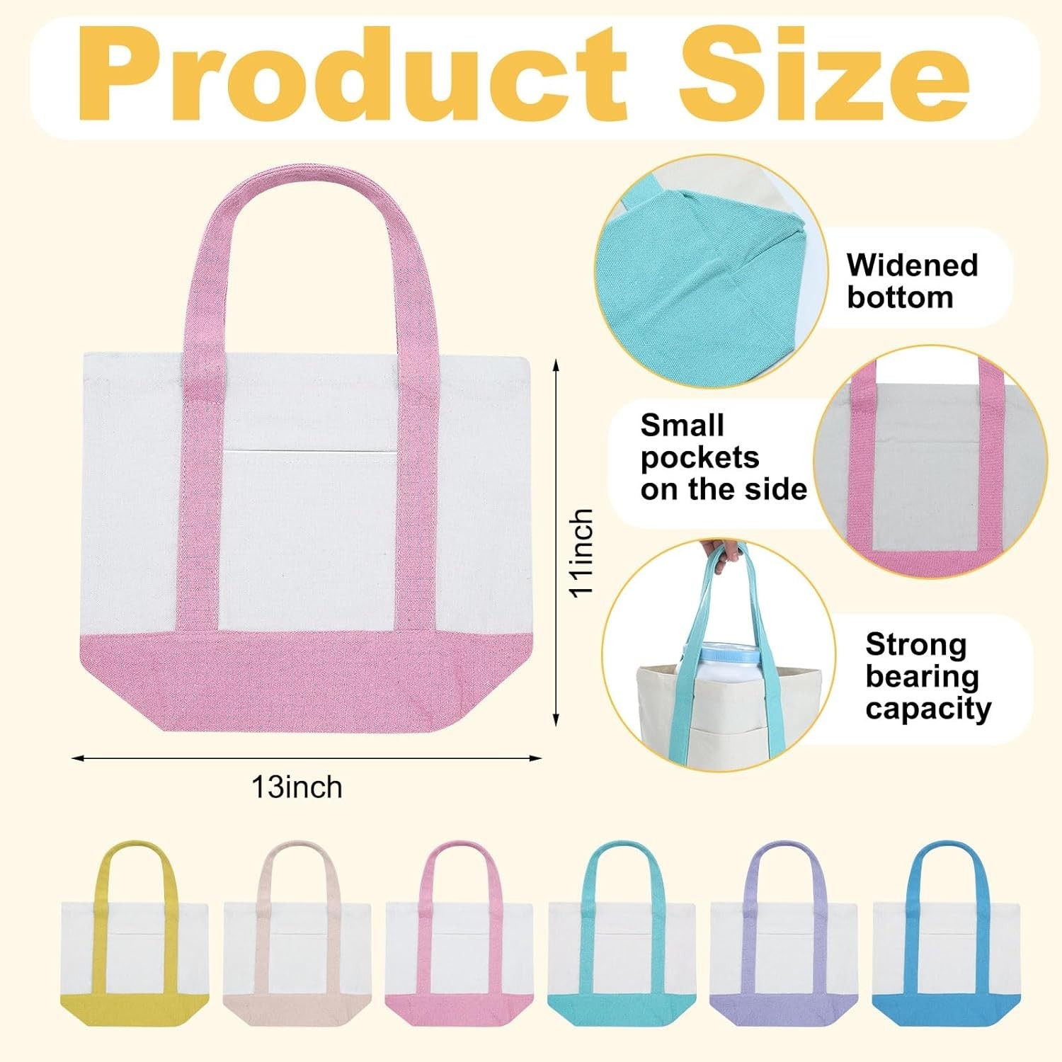 6 Pcs Mini Canvas Tote Bags 13″ x 11″ x 6″ Small Tote Shopping Bag Bulk with …