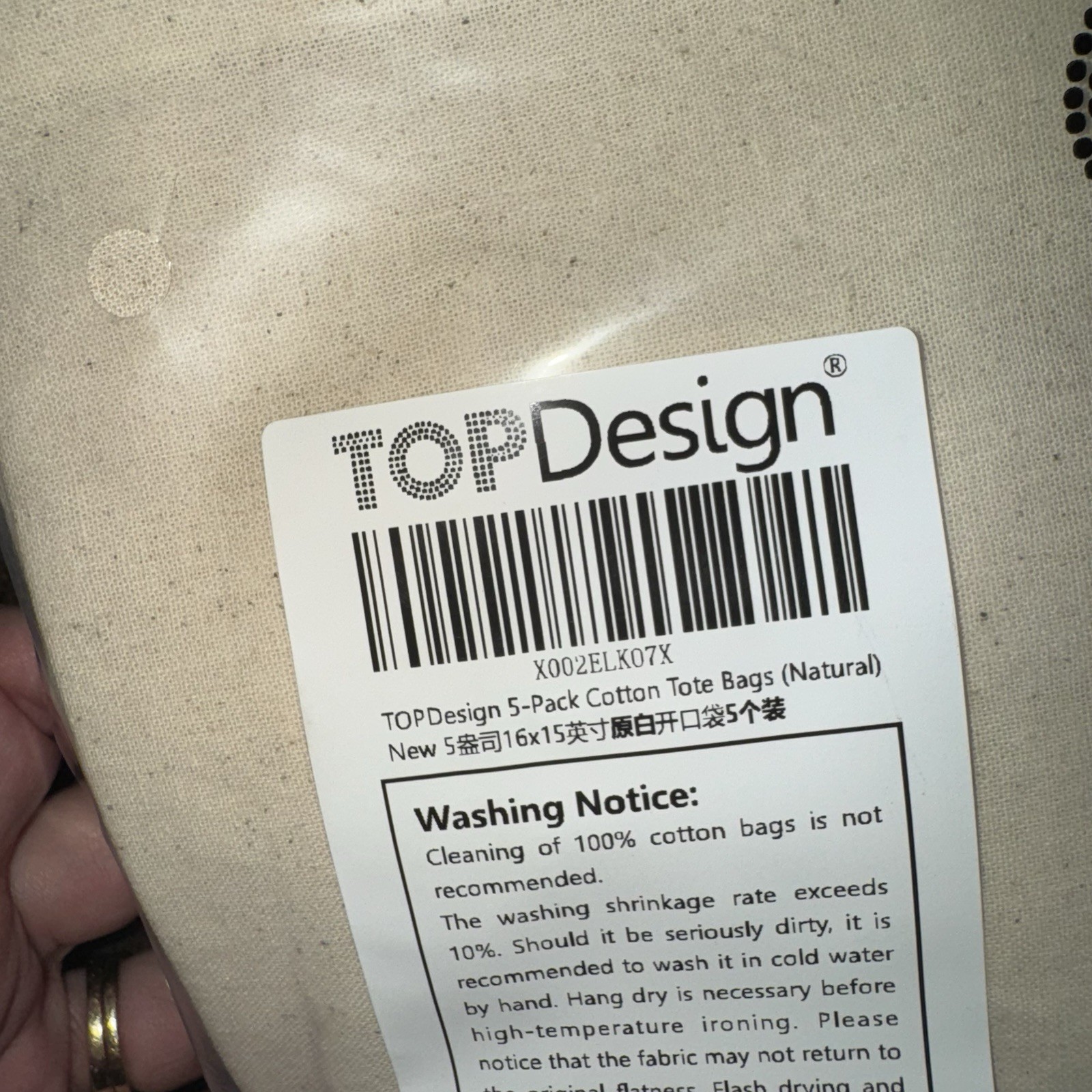 TOPDesign 5 Pack Economical Cotton Tote Bag, Lightweight