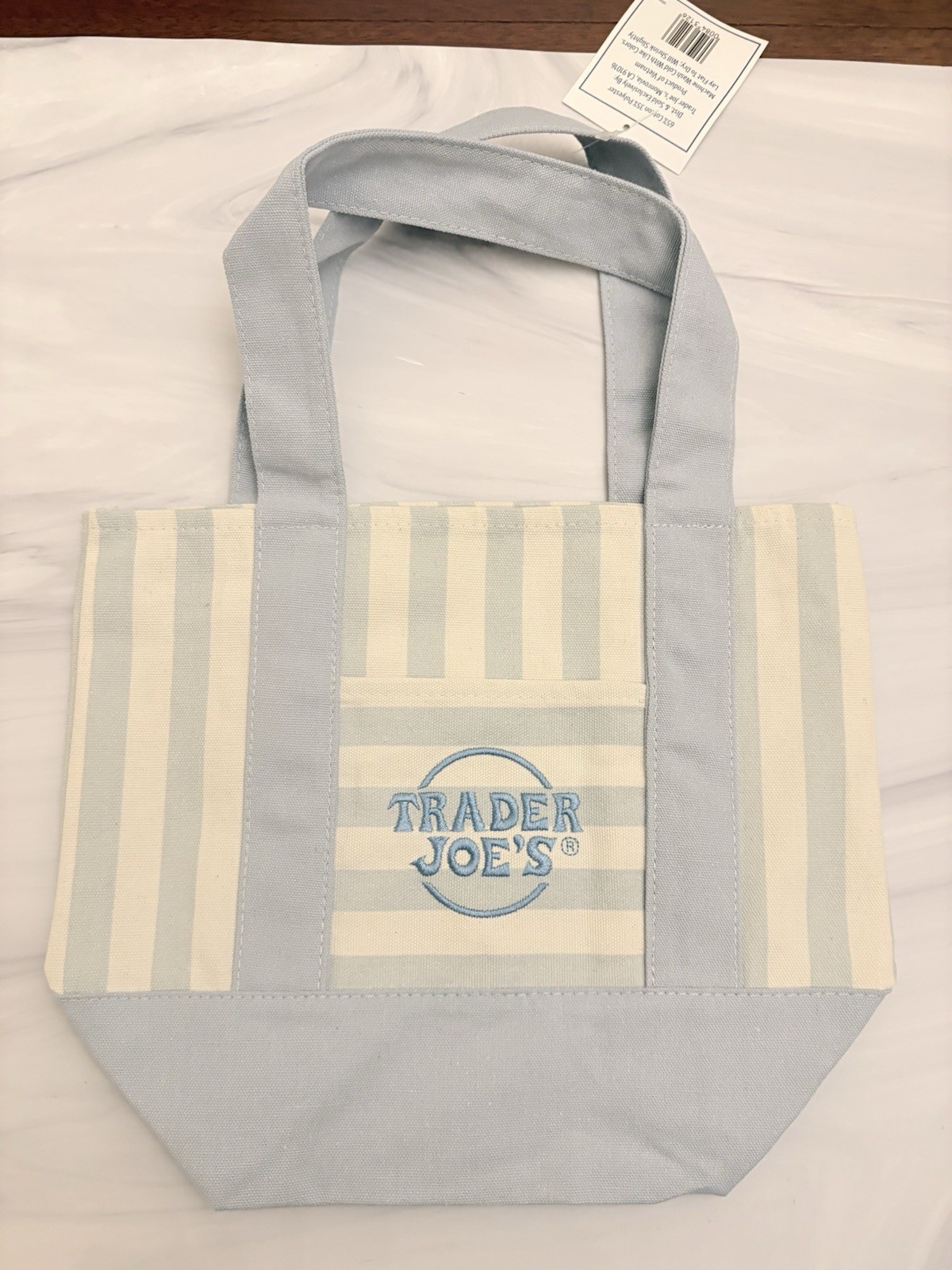 Trader Joe’s Limited Mini Canvas Pastel Striped Tote Bag 2026 Light Blue