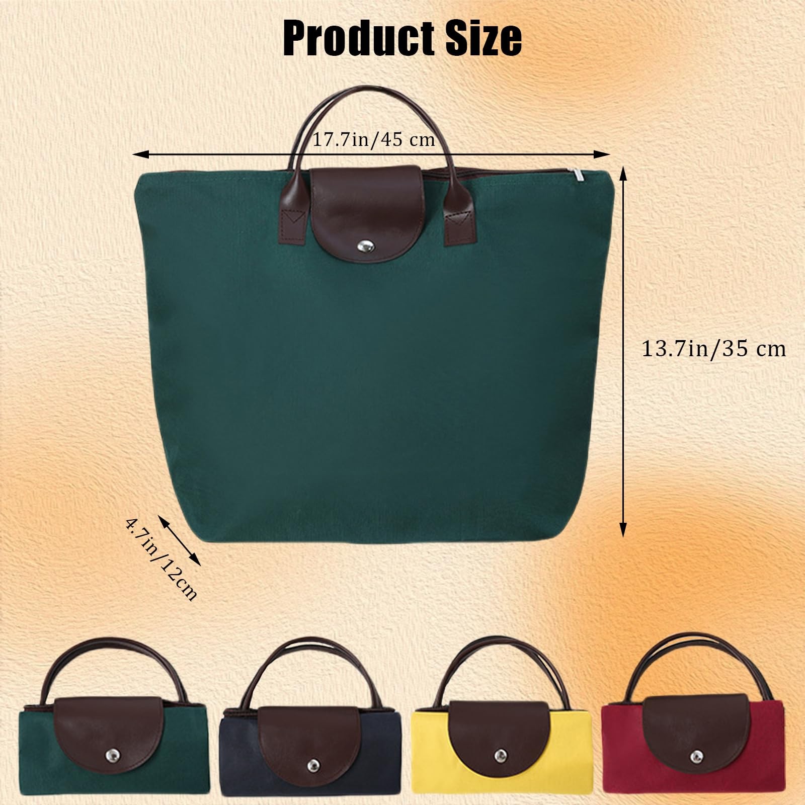 Reusable Grocery Shopping Bags with Zipper, Foldable Work Tote Handbag, Oxfor…
