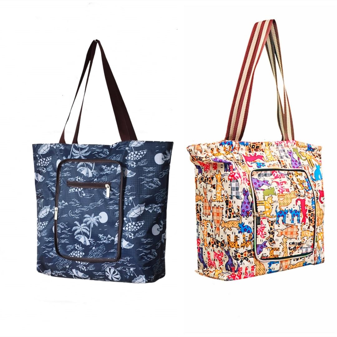 Reusable Grocery Shopping Bags Set of 2 Recycling Shopping Totes with Long Ha…