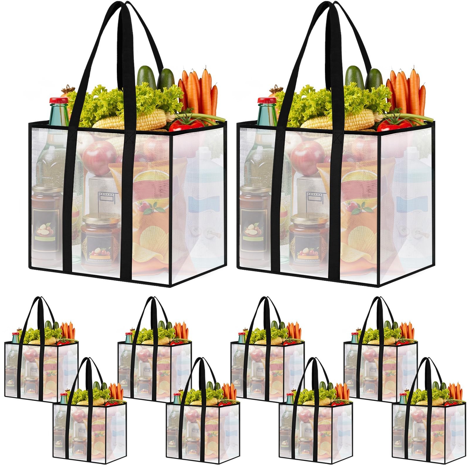 10 Pack Reusable Grocery Bags Heavy-Duty Shopping Bags with Sturdy Handles Wa…