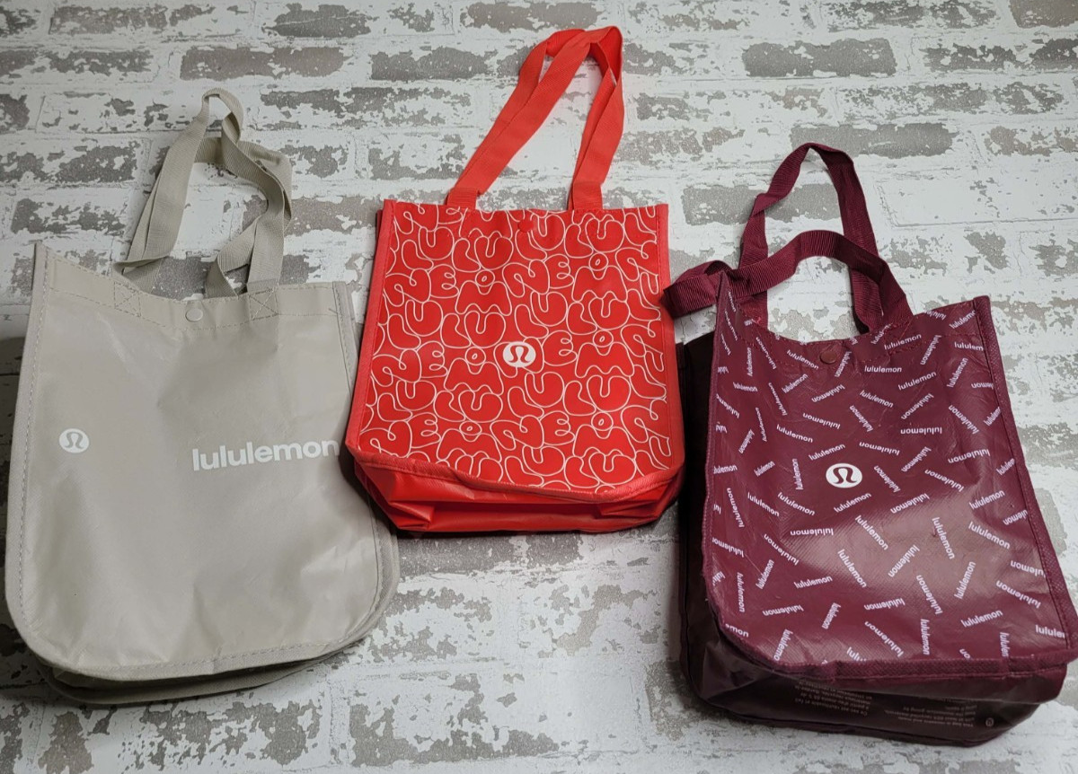 Lululemon Small Reusable Bags Set of 3 Red Tan Maroon