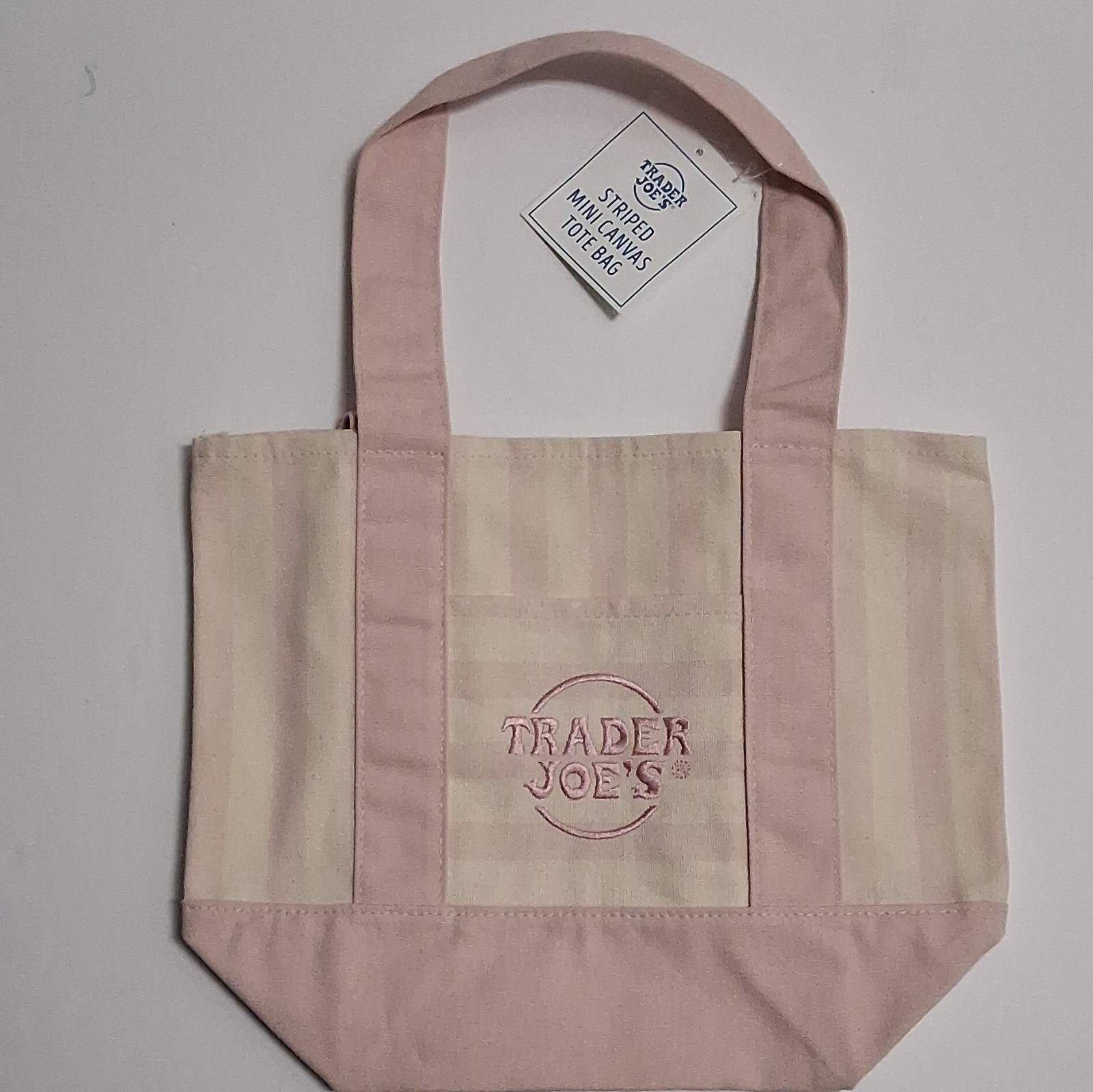 Trader Joe’s Striped Mini Canvas Tote Bag Pink/Beige Cotton Blend 13x11x6