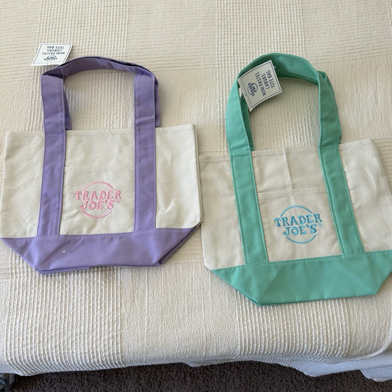 Trader Joes pastel Mini Canvas Bags New With Tags mint and purple