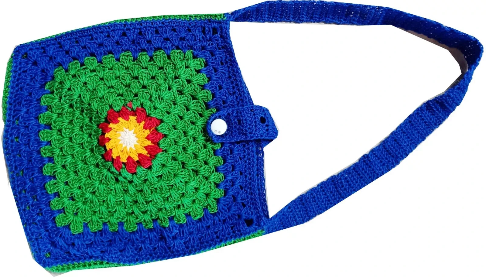 Handmade Crochet Unisex Sling Bag Granny Square HIPPIE Shoulder Bag 11″X 11″