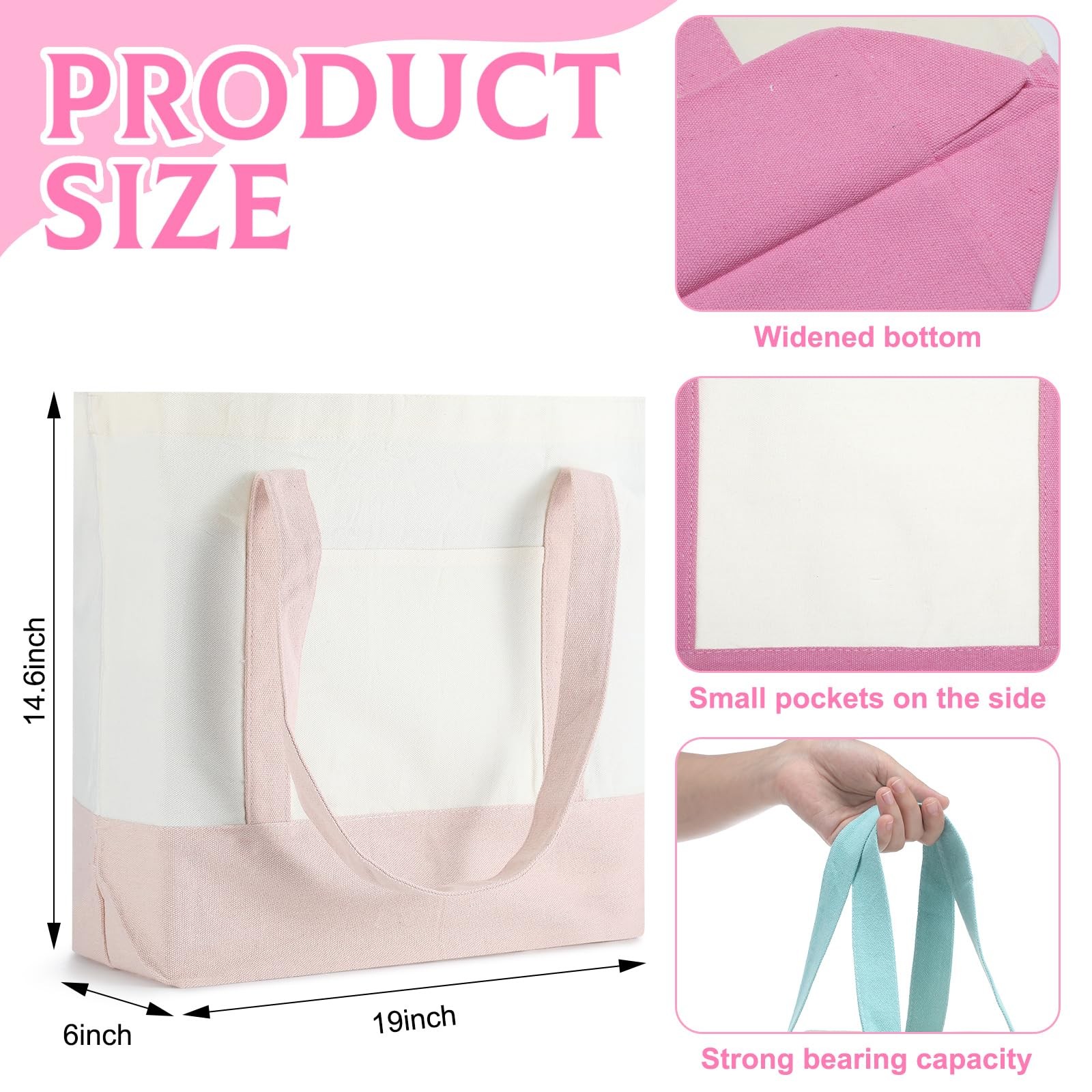 12 Pcs Pastel Canvas Tote Bag Bulk 14.6″ x 19″ x 6″ Shopping Bag with Pocket …