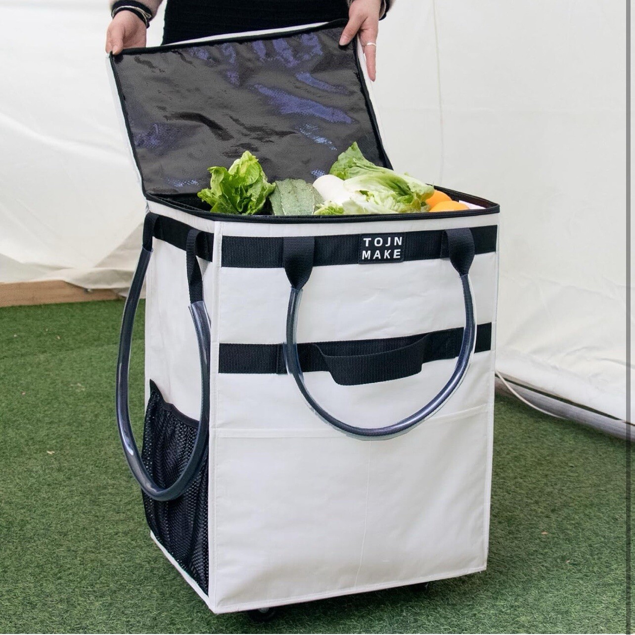 Reusable Grocery Bag on Wheels Shopping Trolley with 8 Pockets and Zipper Cover